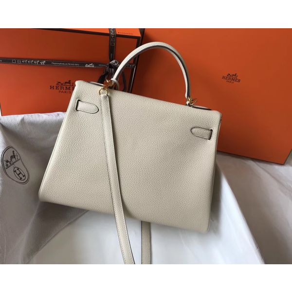 HERM Kelly 32cm Bag In Beton Clemence Leather GHW