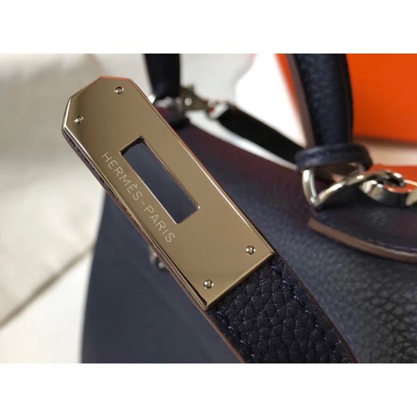 HERM Kelly 32cm Bag In Dark Blue Clemence Leather PHW