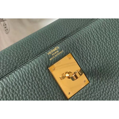 HERM Kelly 32cm Bag In Vert Amande Clemence Leather GHW