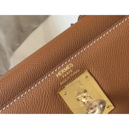 HERM Kelly 32cm Bag In Gold Epsom Leather GHW