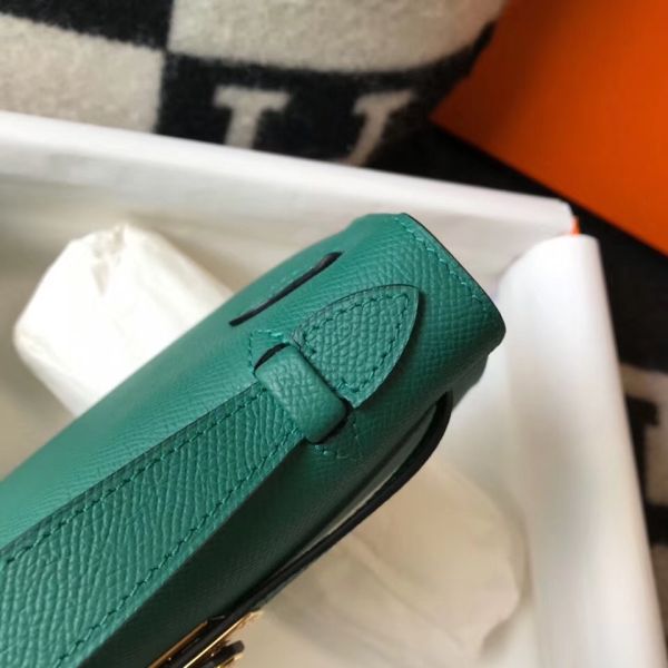 HERM Kelly Pochette Bag In Vert Veronese Epsom Leather