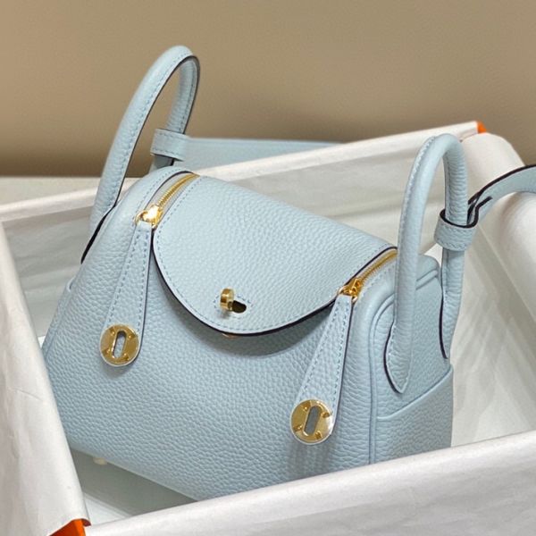 HERM Lindy Mini Bag In Blue Brume Clemence Leather GHW