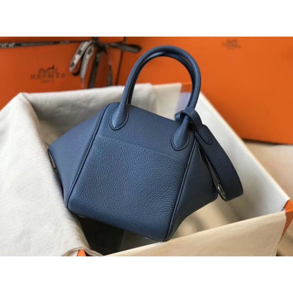 HERM Lindy 26cm Bag In Blue Agate Clemence Leather PHW