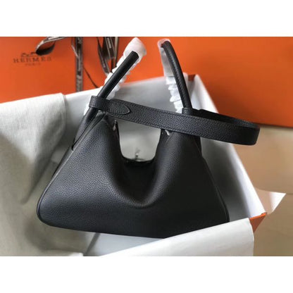 HERM Lindy 26cm Bag In Black Clemence Leather