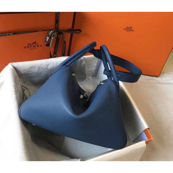 HERM Lindy 30cm Bag In Blue Agate Clemence Leather PHW