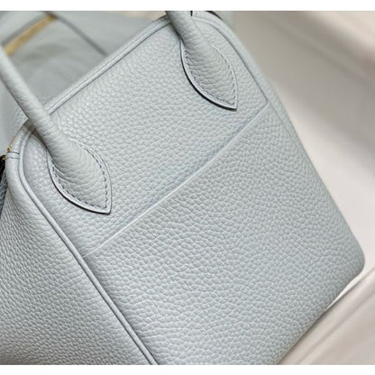HERM Lindy 30cm Bag In Blue Brume Clemence Leather GHW