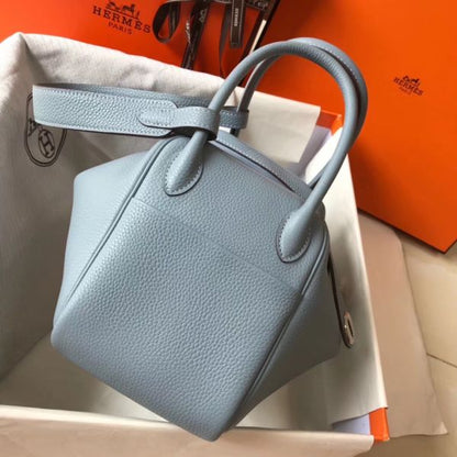 HERM Lindy 30cm Bag In Blue Lin Clemence Leather PHW
