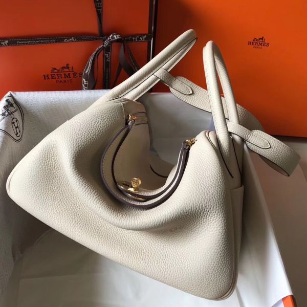 HERM Lindy 30cm Bag In Beton Clemence Leather GHW