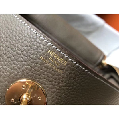 HERM Lindy 30cm Bag In Taupe Clemence Leather GHW