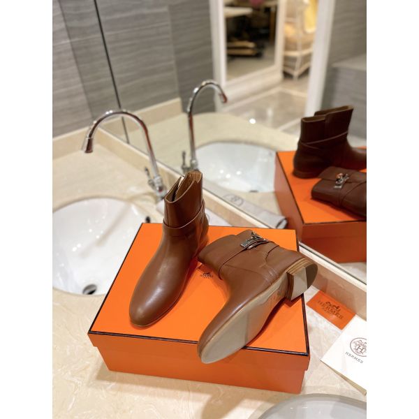 HERM Neo Ankle Boots in Brown Calfskin