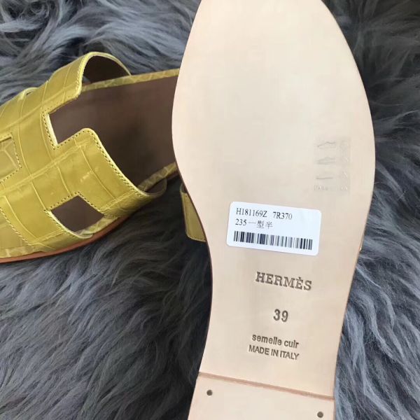 HERM Oran Sandals In Yellow Shiny Niloticus Crocodile