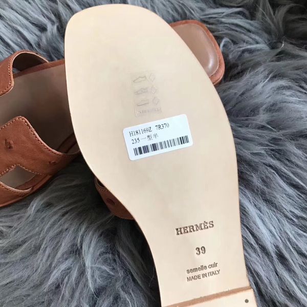 HERM Oran Sandals In Brown Ostrich Leather