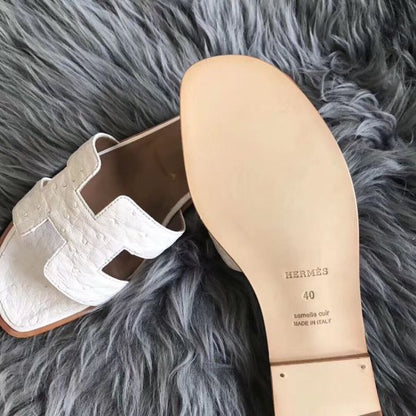 HERM Oran Sandals In White Ostrich Leather