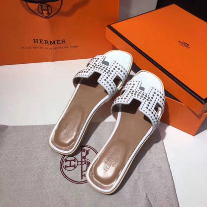 HERM Oran Studs Sandals In White Leather