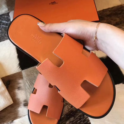 HERM Izmir Sandals In Orange Epsom Leather