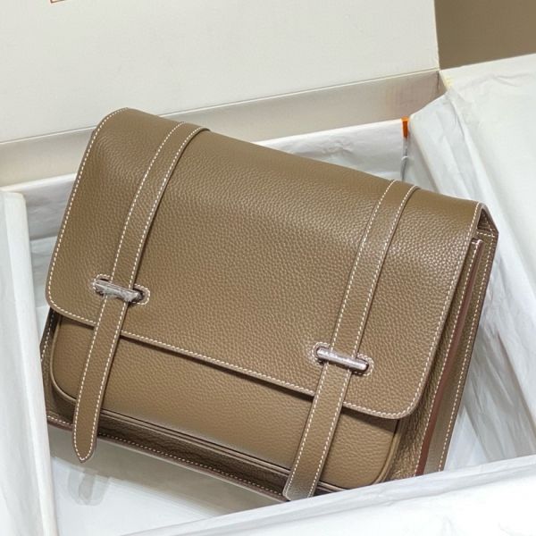 HERM Steve 30 Messenger Bag in Taupe Clemence Leather
