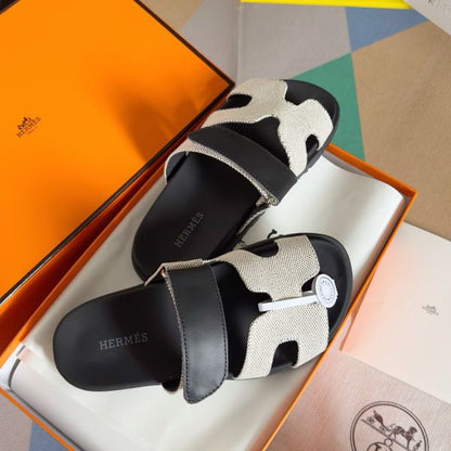 HERM Men's Chypre Sandals In Canvas with Black Leather