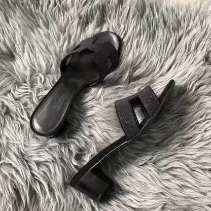 HERM Oasis Sandals In Black Suede with Rhinestone