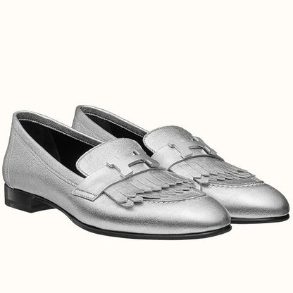 HERM Royal Loafers In Silver Metallic Lambskin