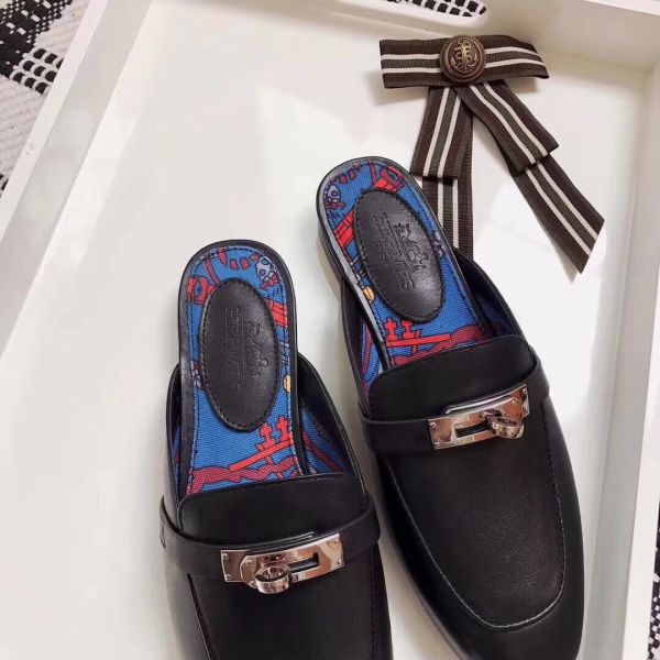 HERM Oz Mules In Black Calfskin