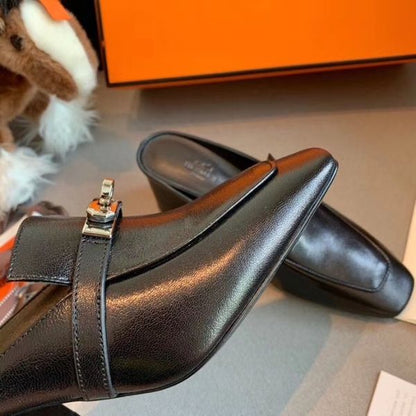 HERM Blossom Mules 60mm In Black Goatskin