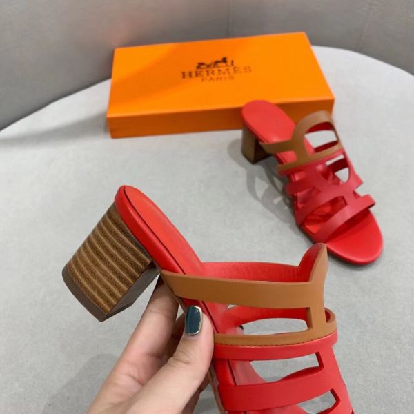 HERM Celena Sandals 50mm In Red/Brown Calfskin