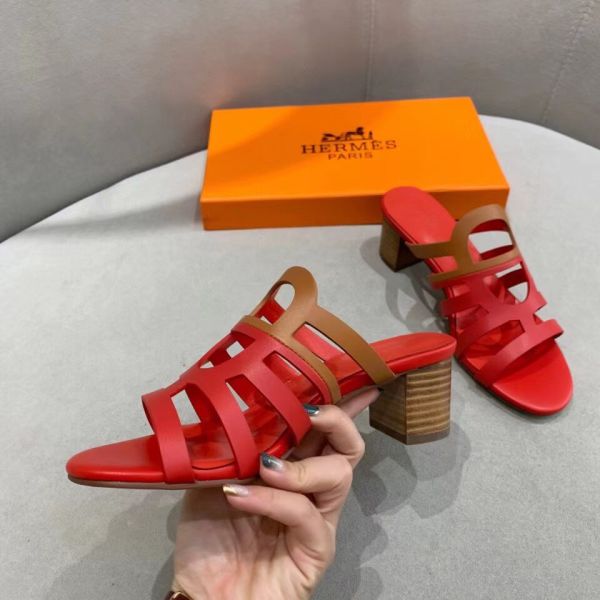 HERM Celena Sandals 50mm In Red/Brown Calfskin
