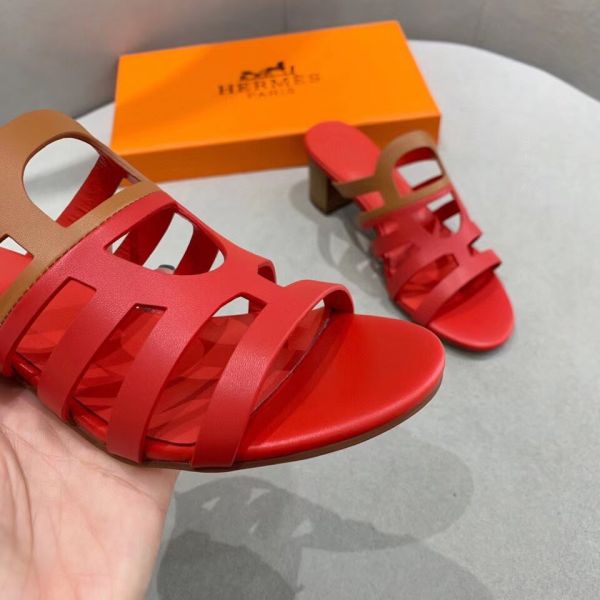 HERM Celena Sandals 50mm In Red/Brown Calfskin