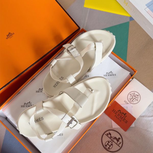 HERM Inboard Sandals in White Leather and Ribbon
