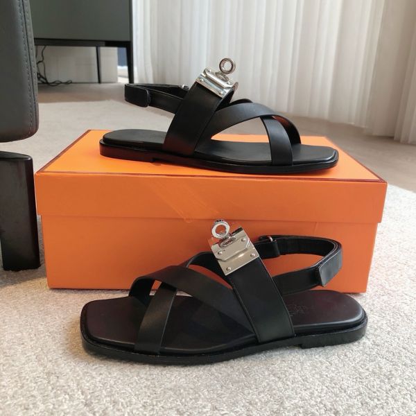HERM Women's Ines Sandals in Black Leather