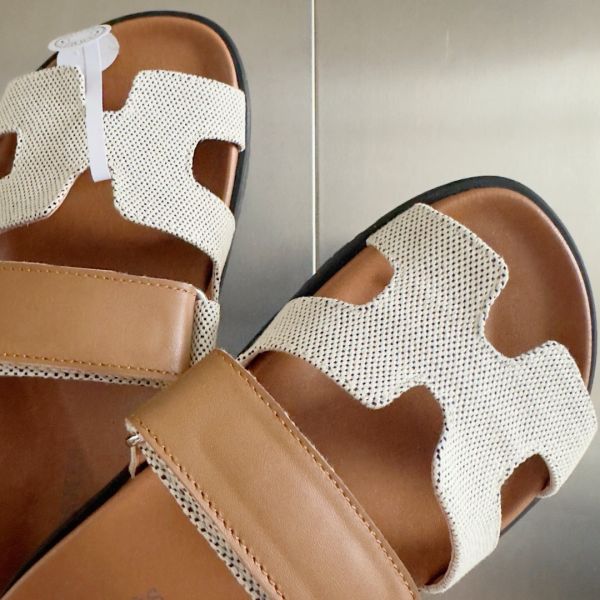 HERM Women's Chypre Sandals In Canvas with Brown Leather