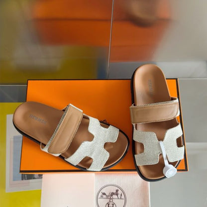 HERM Women's Chypre Sandals In Canvas with Brown Leather