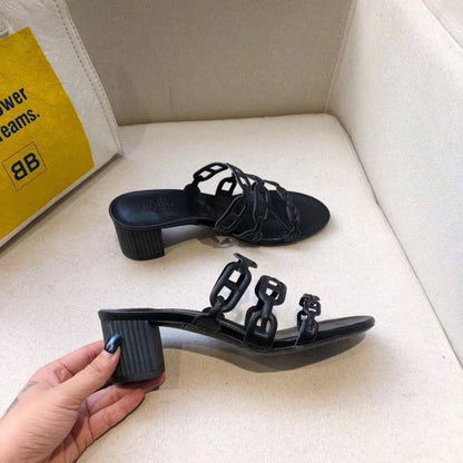 HERM Tandem Sandals In Black Lambskin