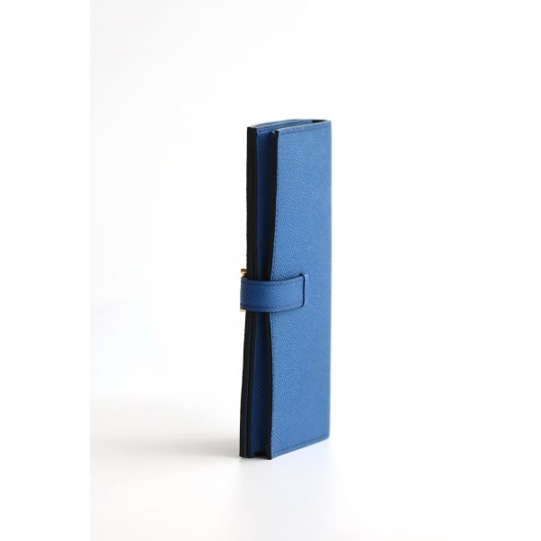 HERM Bearn Long Handmade Wallet in Blue France Epsom Calfskin