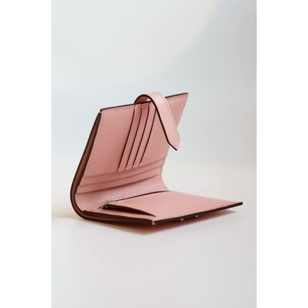 HERM Bearn Compact Handmade Wallet in Rose Sakura Chevre Mysore Goatskin