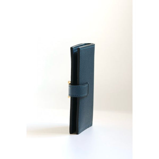 HERM Bearn Compact Handmade Wallet in Deep Blue Epsom Calfskin