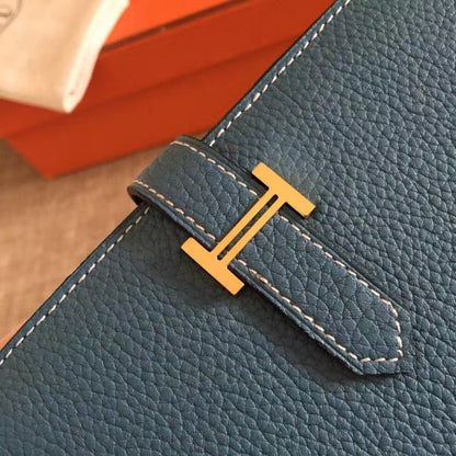 HERM Blue Jean Clemence Bearn Gusset Wallet