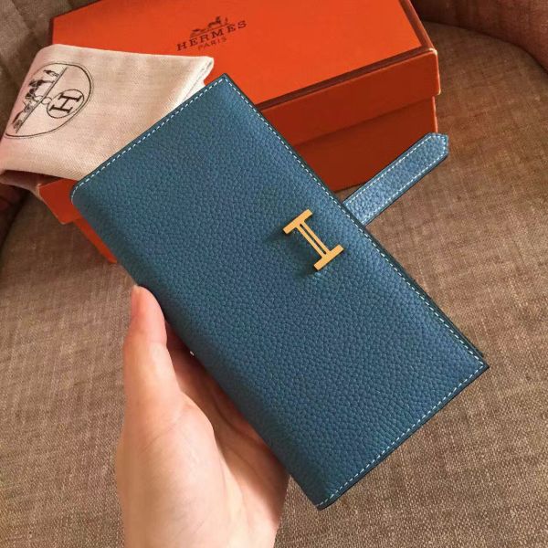 HERM Blue Jean Clemence Bearn Gusset Wallet