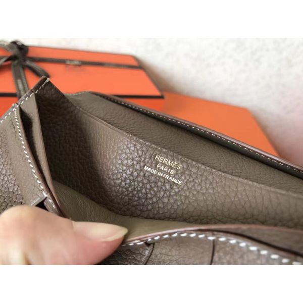 HERM Taupe Clemence Bearn Gusset Wallet