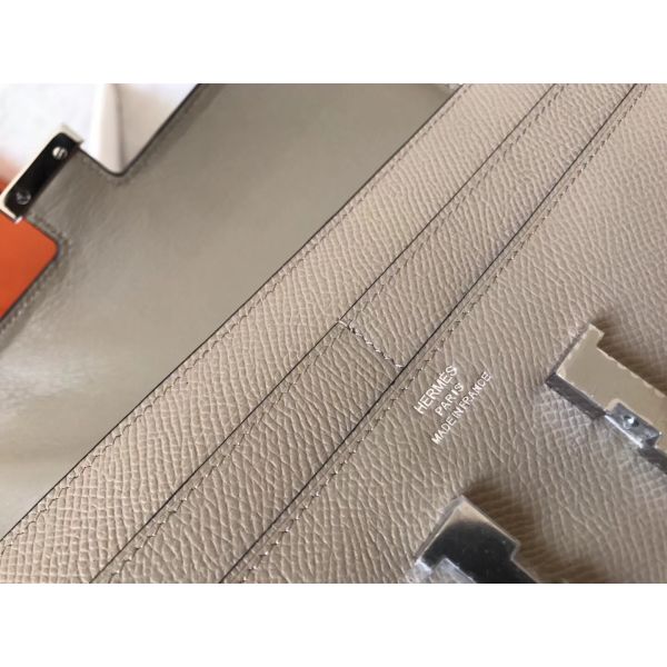 HERM Constance Long Wallet In Grey Epsom Leather