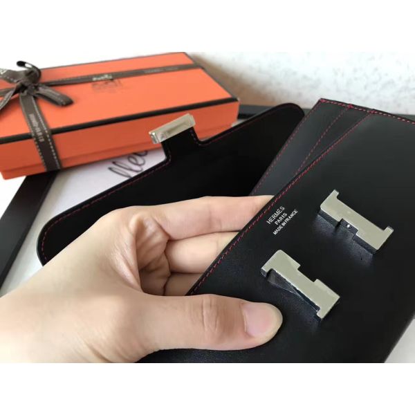 HERM Constance Long Wallet In Black Swift Leather