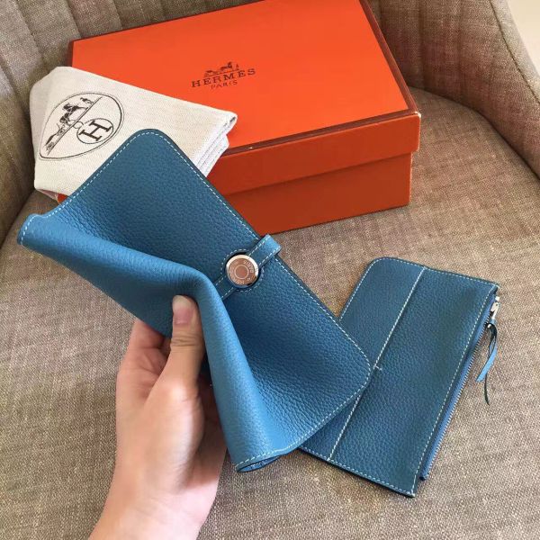 HERM Dogon Duo Wallet In Blue Jean Leather
