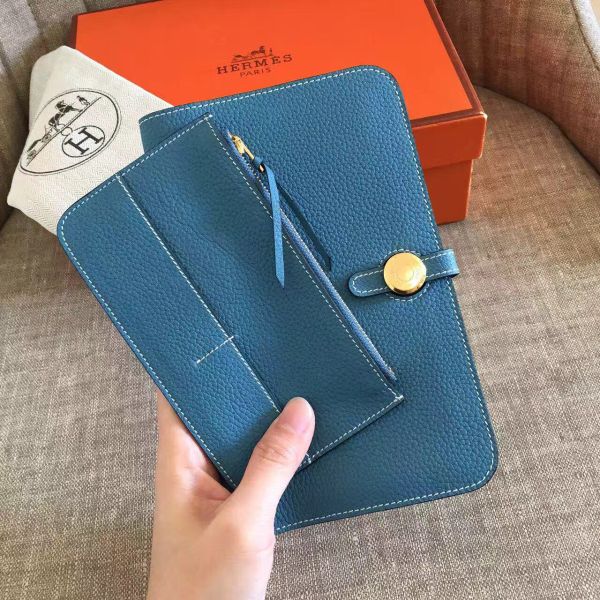 HERM Dogon Duo Wallet In Blue Jean Leather