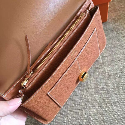 HERM Dogon Duo Wallet In Gold Clemence Leather