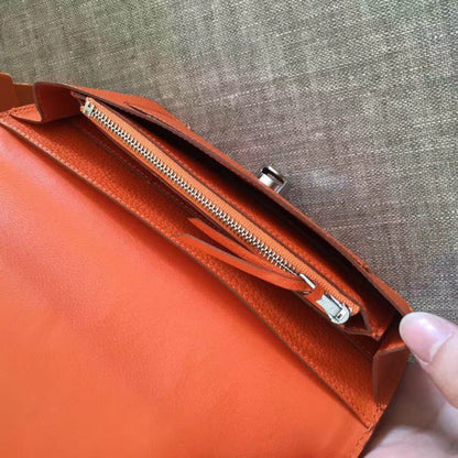 HERM Dogon Duo Wallet In Orange Clemence Leather