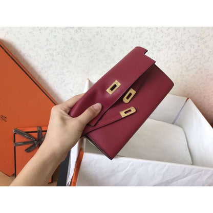 HERM Kelly Classic Long Wallet In Ruby Epsom Leather