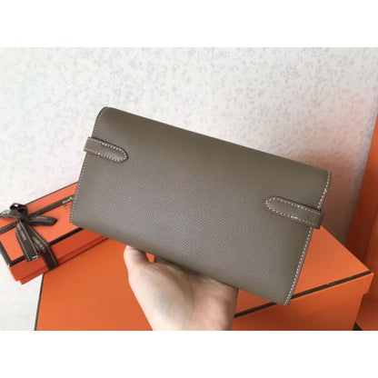 HERM Kelly Classic Long Wallet In Taupe Epsom Leather