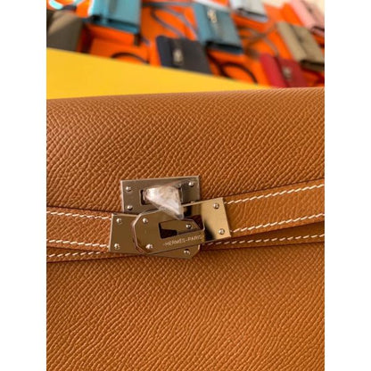 HERM Kelly Classique To Go Wallet In Gold Epsom Calfskin