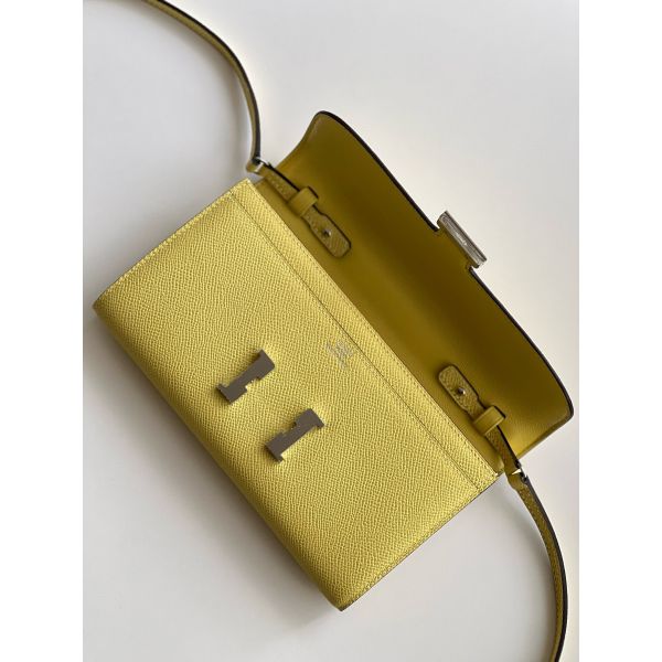 HERM Constance To Go Wallet in Jaune Poussin Epsom Calfskin