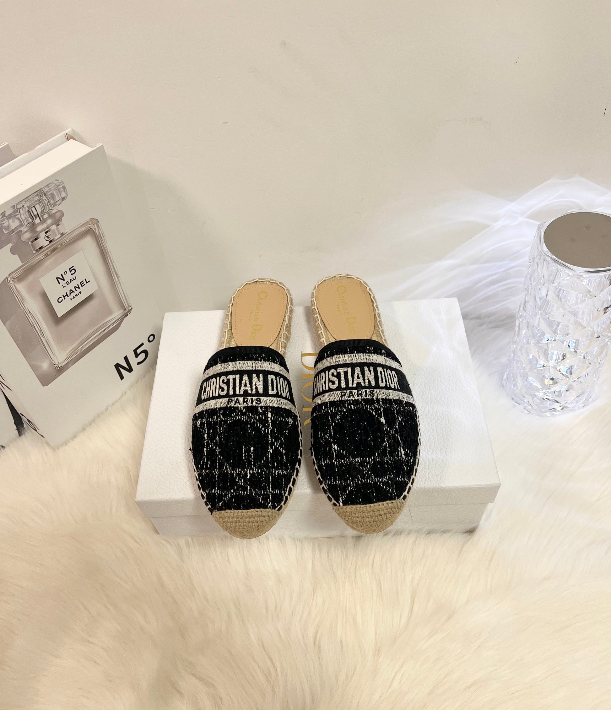 GRANVILLE ESPADRILLE BLACK OBLIQUE EMBROIDERED COTTON MULE